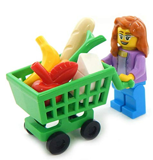 Booster Bricks Lego Shopping Mom Minifigure with Rare Shopping Cart Piece - minifig Lady Booster Bricks Lego Shopping Mom Minifigure with Rare Shopping Cart Piece - minifig Lady