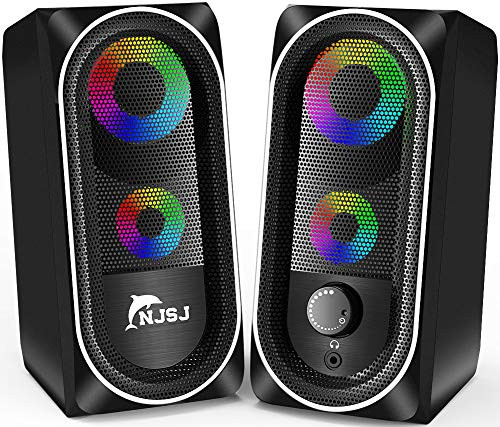 Computer Speakers, NJSJ Wired RGB Gaming Speakers,10W Stereo Bass Desktop Speaker Volume Control,3.5mm Aux Multimedia Speakers for PC/Laptop/Tablet/Cellphone (Black)