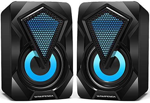 Computer Speakers Wiwipenda Wired PC Speaker 2.0 USB Gaming Powered Stereo Mini Multimedia Volume Control with RGB Lights 3.5mm Aux Input for Phone Tablets Desktop Laptop