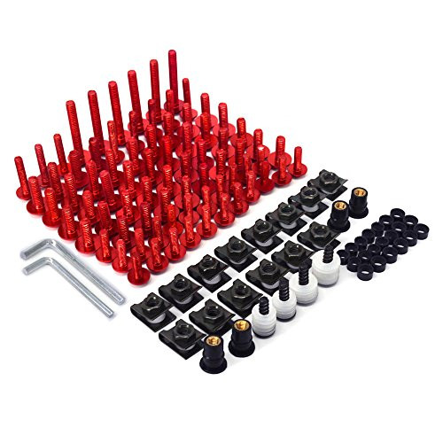 CNC Aluminum Universal Billet Complete Motorcycle Windscreen Fairing Bolts Kit Fastener Clip Bodywork Screws Nut For CR125R CR250R CR500R CRF450 CRF250 ?Red?