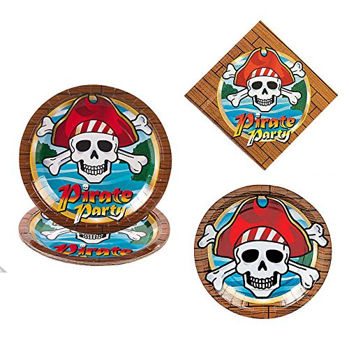 Pirate Party Supply Pack for 16 Guests: 16 Dinner Plates, 16 Dessert Plates, 32 Luncheon Napkins Pirate Party Supply Pack for 16 Guests: 16 Dinner Plates, 16 Dessert Plates, 32 Luncheon Napkins