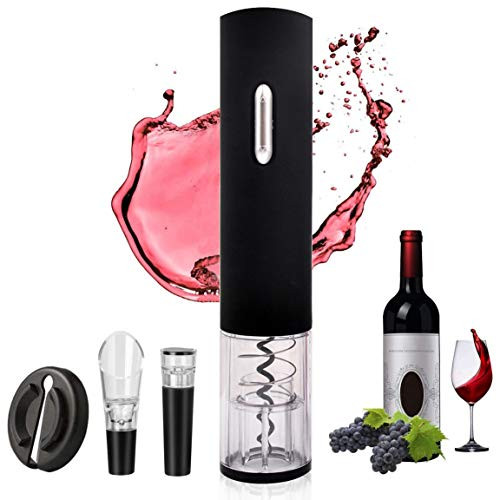 Electric Wine Opener, Automatic Wine Bottle Opener, Cordless Automatic Corkscrew Kit with Foil Cutter, Pourer, Vacuum Stopper, 4-in-1 Wine Opener Gift Set (Black)