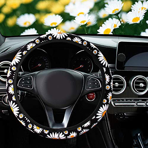 Universal Ethnic Daisies flowers Steering Wheel Covers Cute Strech on Car Steering Wheel Cover Cloth Accessory for Women and Girls (Daisy flowers)
