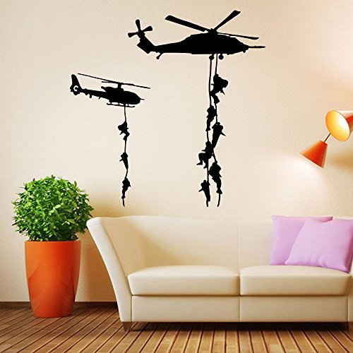 ufengke Military Helicopter Silhouette Wall Art Stickers with Soldiers & Hanging Ladders Creative Decorative Removable DIY Vinyl Wall Decal Living Room, Bedroom Mural ufengke Military Helicopter Silhouette Wall Art Stickers with Soldiers & Hanging Ladders Creative Decorative Removable DIY Vinyl Wall Decal Living Room, Bedroom Mural
