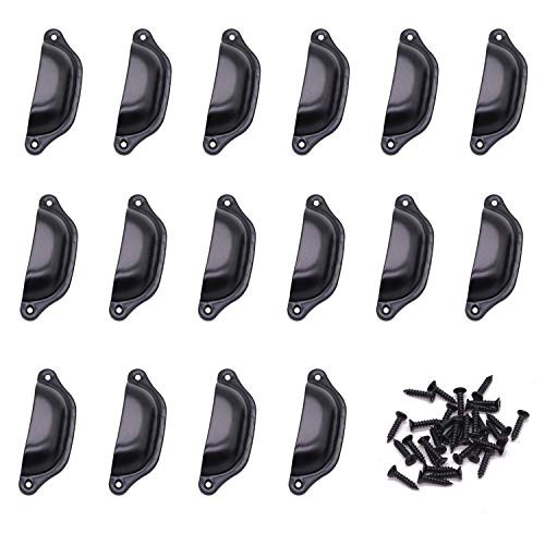 LepoHome 16pcs Vintage Antique Black Kitchen Cupboard Door Cabinet Drawer Pull Handle Shell Shape Knob Set for Furniture Wardrobe Closet - 96 x 30mm