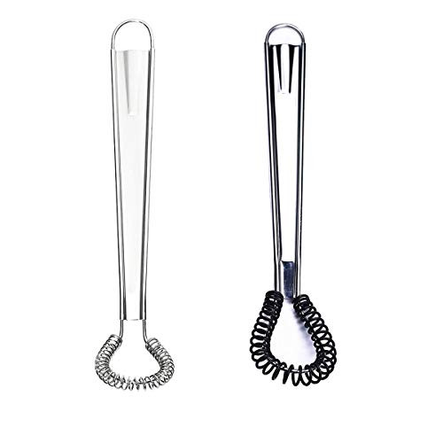 Stainless Steel Mini Spring Egg Beater Silicone Whisk Magic Hand Held Sauce Stirrer Blender Milk Frother Foamer Coffee Mixer (2Pack-Silicone+Steel coil)