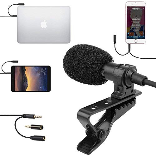 SUPON Lavalier Lapel Microphone Omnidirectional Condenser Mic with Headphone Jack 3.5mm Compatible for iPhone, Android &Windows Smartphones,YouTube,Interview,Studio,Video Recording,Noise Cancelling