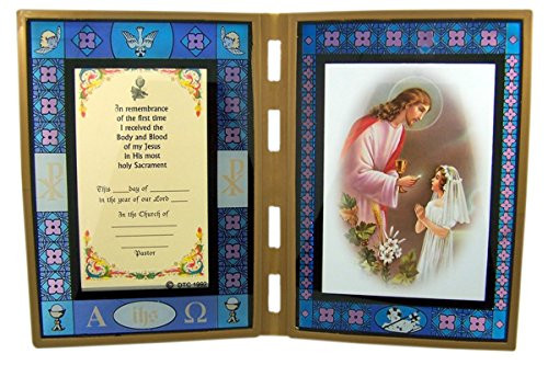 First Communion Girls Stained Glass Folding Picture Frame, 7 Inch