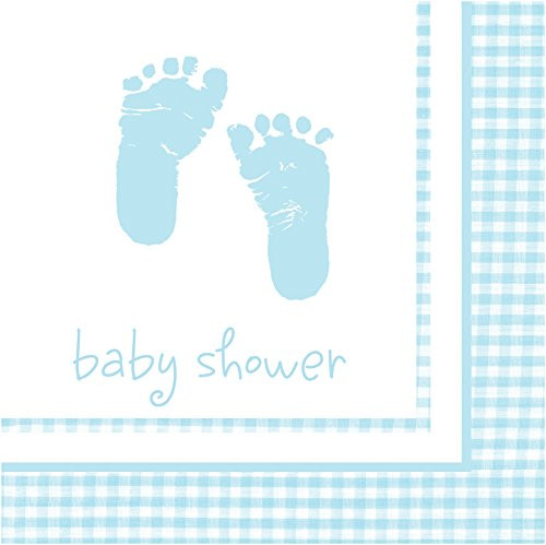 Creative Converting Celebrations 16 Count Beverage Plaid Baby Boy Napkins, Blue