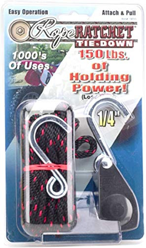 Rope Ratchet 10015 1/4" with 15' Super Duty Adjustable Rope Clip Tie Down Solid Braided Polypropylene Rope & 150 lbs Weight Capacity