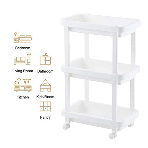 Afruey Rolling Organizer Storage Cart - Rolling Slim Laundry Cart Bathroom Shelves Organizer with Wheels for Bathroom Laundry Pantry Kitchen Narrow Places