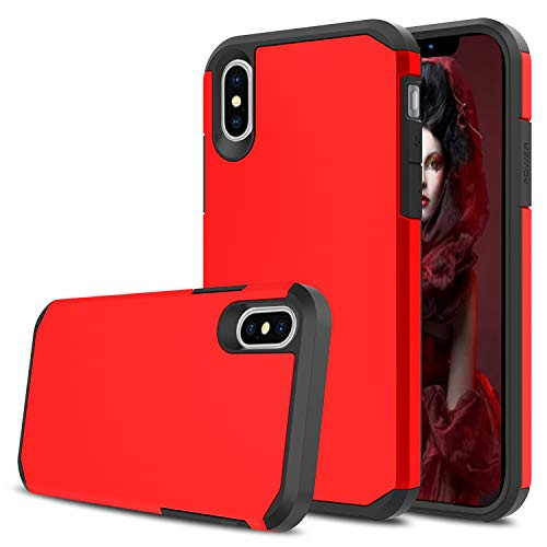 DONWELL Compatible iPhone Xs Max Case Anti Scratch Dual Layer Hybrid Slim Armor Rugged Defender Protective Case Cover Compatible for iPhone Xs Max 6.5 inch (Red)