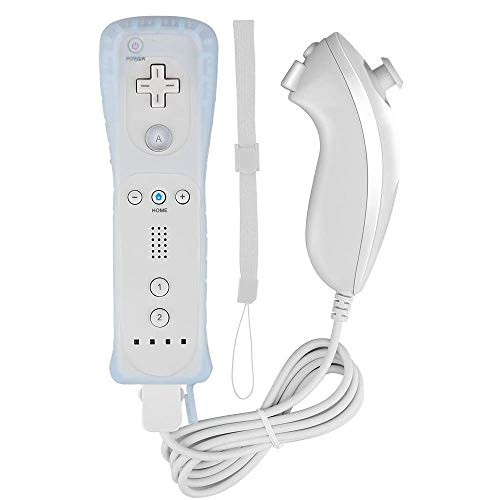 Zotain Wii Remote Controller and Wii Nunchuk Controller with Silicone Case and Wrist Strap Compatible for Nintendo Wii&Wii U(White).