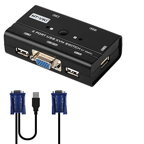 2 Port VGA KVM Switch with USB Hub Support Wireless Keyboard Mouse Connection and Push Button Switching Function