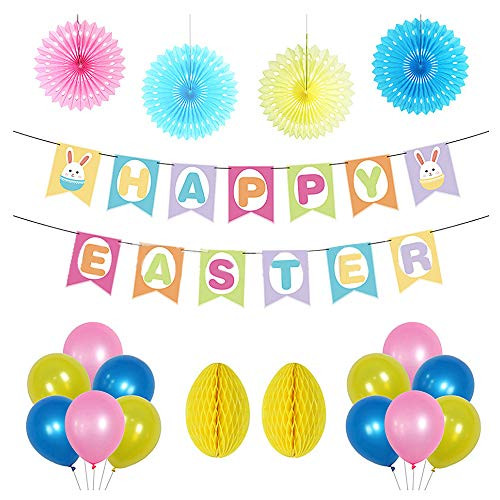 Happy Easter Banner Easter Egg Bunny Theme Party Home Decor Picks for Spring Easter Bunting Garland Print Pattern Decorations Supplies