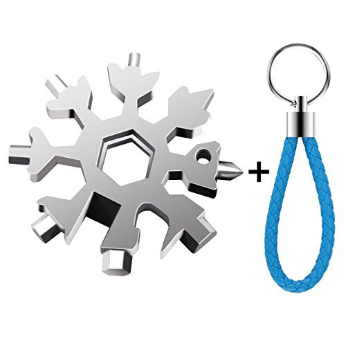 Tehwhy 18-in-1 Snowflake Multi Tool, Portable Keychain Screwdriver Multitools Durable Stainless Steel Snow Bottle Opener/Flat Phillips Screwdriver Kit/Wrench (Standard,Keychain included)