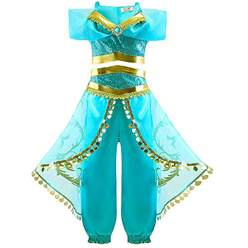 Princess Aladdin Jasmine Costume Dress up Birthday Carnaval Halloween Party 2PCS 6T Green Princess Aladdin Jasmine Costume Dress up Birthday Carnaval Halloween Party 2PCS 6T Green