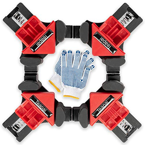 Teapai Corner Clamp, 4 PCS Right Angle Clamp - 90 Degree Angle Clamps - Adjustable Woodworking Clamps for Wooden DIY Single Handle Spring Loaded Swing Clip Fixer Welding Clamps