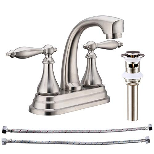 Aolemi Brushed Nickel 4 Inch Bathroom Sink Faucet 2 Handle Lavatory Mixer Tap Deck Mount 2 Hole Centerset