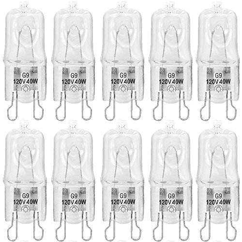 40 Watt Halogen Light Bulbs G9, Q40/G9/CL/120V T4 JD Type, Halogen Bulbs 2 Pin, Clear Glass, Dimmable, Warm White G9 Light Bulbs for Chandelier Sconce Lighting, Spot Down Lamp, Hanging Pendant, 10 PCS