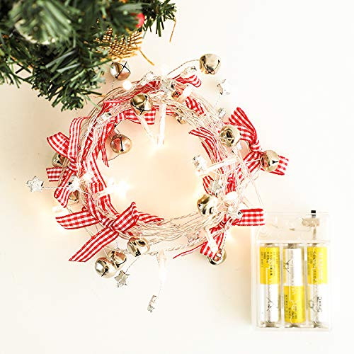 SDOUBLEM 20LED Christmas Bell String Lights Battery Powered Indoor Outdoor Icicle Lighting Lamp for Wedding Home Birthday Garden Yard Patio Party Decorations (Christmas Bell Light, Butterfly Bow)