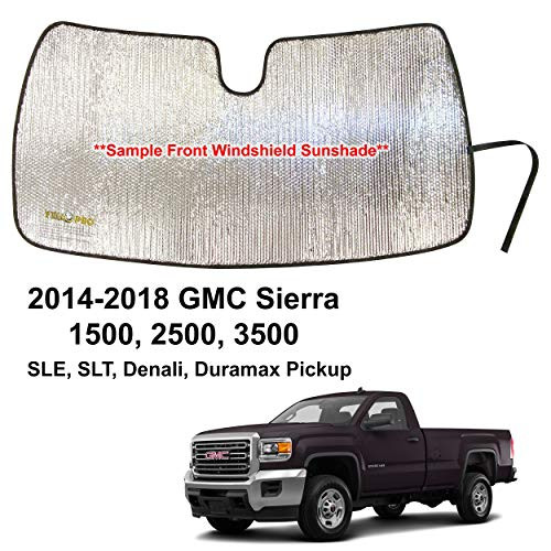 YelloPro Custom Fit Automotive Reflective Front Windshield Sunshade Accessories UV Reflector Sun Protection for 2014 2015 2016 2017 2018 GMC Sierra, 1500, 2500, 3500, SLE, SLT, Denali, Duramax Pickup