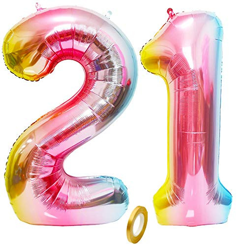 Jurxy Rainbow Number 21 Balloons Large Foil Mylar Balloons 40 Inch Giant Jumbo Number Balloons for Birthday Party Decorations  Rainbow #21