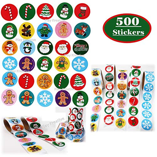 Play Kreative Christmas Holiday Sticker Roll Assortment for Scrapbooking, Party Decorations, Holiday Christmas Cards, Stocking Stuffers  500 Stickers Assortment