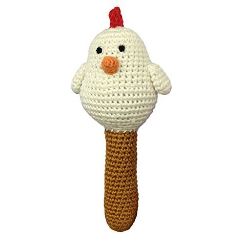 Cheengoo Organic Crocheted White Hen Stick Rattle Cheengoo Organic Crocheted White Hen Stick Rattle