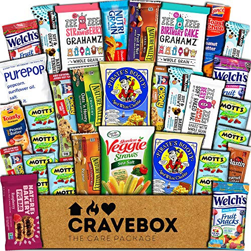 CraveBox Healthy Care Package (30 Count) Natural Food Bars Nuts Fruit Health Nutritious Snacks Variety Gift Box Pack Assortment Basket Bundle Mix Sampler College Students Office Staff Back to School