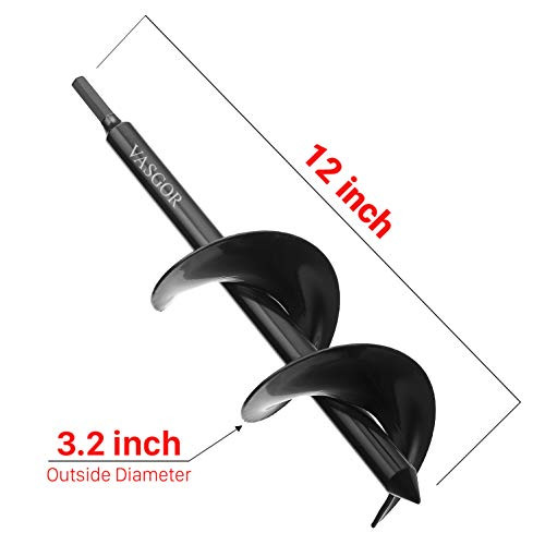 VASGOR 12" x 3.2" Solid Shaft Auger Drill Bit for Planting - Easy Planter Garden Auger - Bulb & Bedding Plant Augers - Post Hole Digger for 3/8 Hex Drive Drill VASGOR 12" x 3.2" Solid Shaft Auger Drill Bit for Planting - Easy Planter Garden Auger - Bulb & Bedding Plant Augers - Post Hole Digger for 3/8 Hex Drive Drill