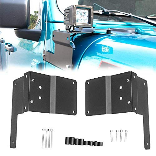 BESKE Matte Black Steel A-Pillar Light Mounting Brackets for Wrangler 2018-2020 JL JLU Sahara Rubicon Sport Sports