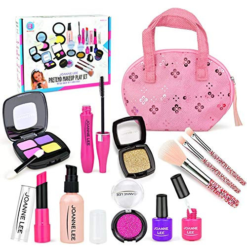Kids Makeup Kit for Girls Pretend Play Makeup Cosmetic Toys Set Fake Make up Toy with Shiny Bag for Little Princess Toddler 2 3 4 5 6 Years Old Birthday Gifts