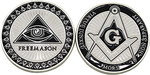 Silver Plated Freemason Challenge Coin, Mason Masonic Lodge Commemorative Coin Token Collectible with Gift Box