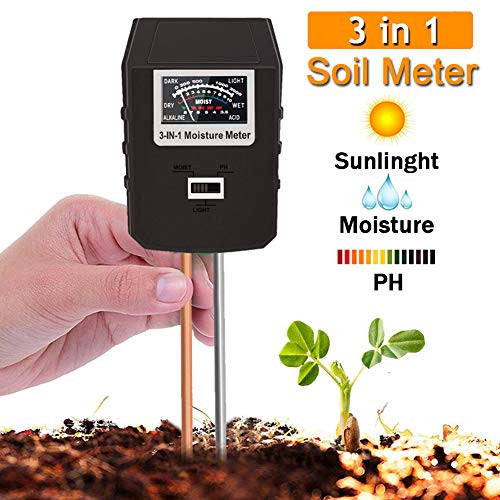 Soil Tester, 3 in 1 Soil Test Kit for Moisture, Light & pH Meter for Plant, Vegetables, Garden, Lawn, Farm, Indoor/Outdoor Plant Care Soil Tester (No Battery Need & 2020 Update)(Black)