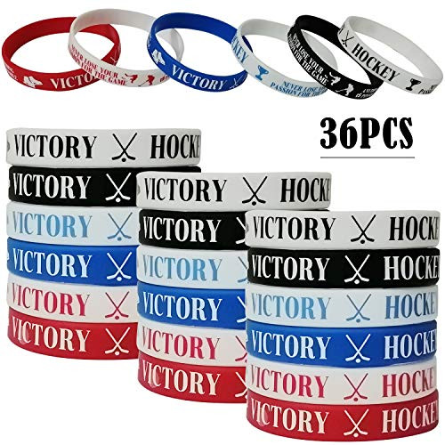 36 PCS Hockey Motivational Rubber Bracelets for Kids Adult - Sports/Hockey Birthday Party Favors Supplies Decorations Gifts Prize Silicone Wristbands