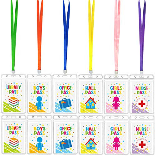 12 Pack Confetti Hall Pass Lanyards and School Passes for School Teachers