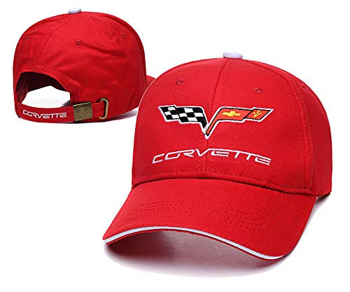 Westion Red Color Car Logo Embroidered Adjustable Baseball Caps for Men and Women Hat Travel Cap Car Racing Motor Hat (fit Corvette)