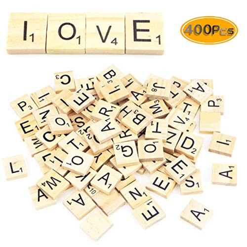 PRALB 400 PCS Wood Letter Tiles Wood Scrabble Tiles Scrabble Letters for Crafts