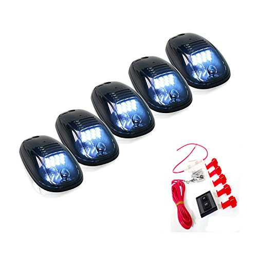 5 Pcs Smoked Lens 12 White LED Cab Marker Clearance Light Roof Running Light Assembly For 2003-2016 Dodge Ram 1500 2500 3500 4500 5500