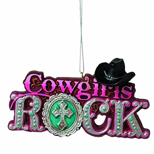 MIDWEST-CBK Cowgirls Rock Cowgirl Hat Pink Resin Stone Christmas Tree Ornament