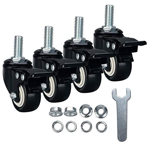 DYREOOE 2 Casters, 1/2-13x1(Screw Diameter 1/2, Screw Length 1) Stem Caster Wheels, Locking Swivel Casters Set of 4, No Noise 4 Pack Casters with Brake, Heavy Duty Casters with PU Wheels