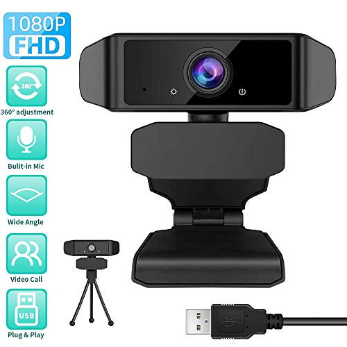 Webcam with Microphone for Desktop - 1080p HD Full Gaming Computer Camera, Web Cameras for Computers, 110-Degree USB PC Webcam for Video Calling, Recording, Conferencing Camera