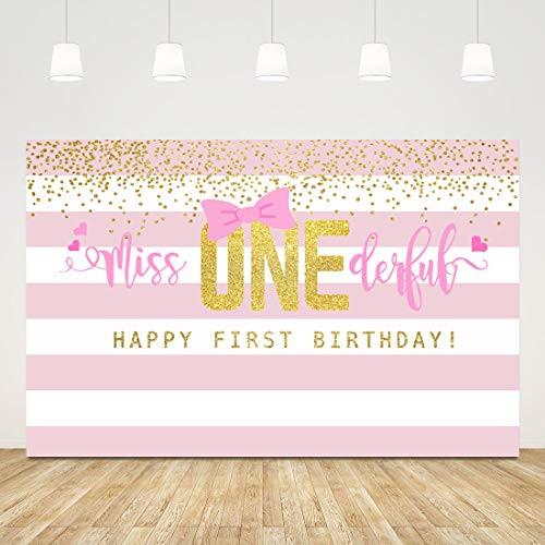 5x3ft First Birthday Backdrop for Girl Miss Onederful 1st Birthday Party Banner Pink Strip and Gold Dots Photography Background Princess 1 Year Old Photo Booth Props Cake Table Decorations 5x3ft First Birthday Backdrop for Girl Miss Onederful 1st Birthday Party Banner Pink Strip and Gold Dots Photography Background Princess 1 Year Old Photo Booth Props Cake Table Decorations