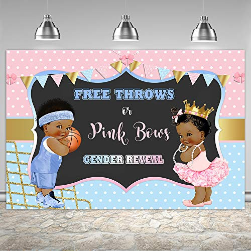 6×4ft Free Throws or Pink Bows Gender Reveal Photo Backdrop Pink or Blue Play Basketball or Ballet Baby Shower Background He or She Boy or Girl Neutral Surprise Party Banner Cake Table Supplies Favors