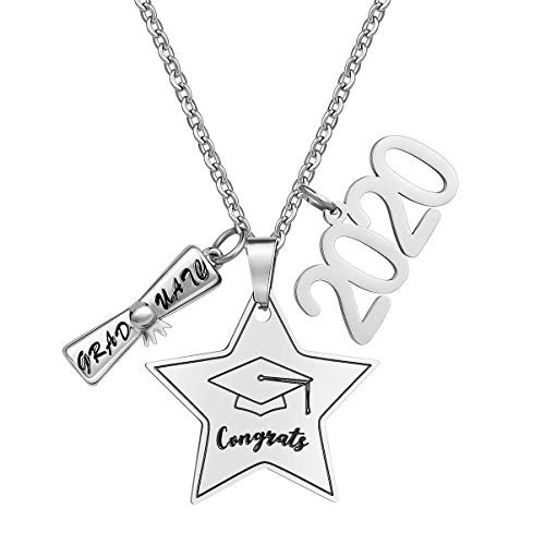 Amosfun Graduation Necklace Gift Congrats Grad Necklace 2020 Jewelry Charm Necklace Class of 2020 Graduation Party Supplies College Graduation Decor Congradulations Gift for Friends