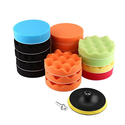 YHG (100mm) 4" Buffing Polishing Pads, Compound Drill Buffing Sponge Pads, Buffing Sponge Pads with M10 Drill Adapter for Car Sanding, Polishing, Waxing, Sealing Glaze, 19 PCS