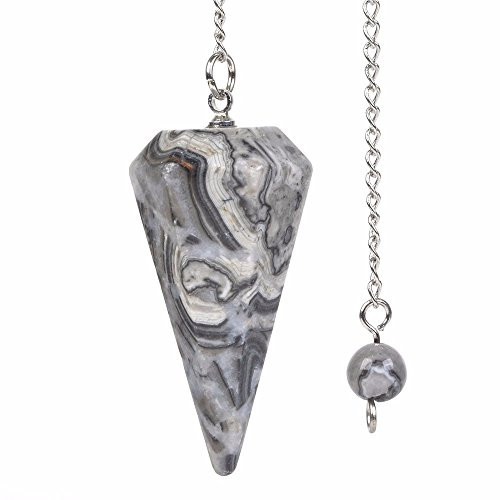 Natural Lace Jasper Gemstone Rock Crystal Hexagonal Pointed Reiki Chakra Pendant Pendulum