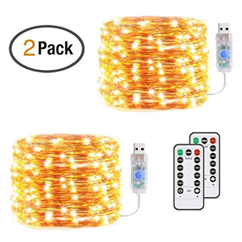 FELISHINE Fairy Lights USB Plug in,8 Modes Warm White,33ft 100 LEDs Firefly Twinkle String Lights with Remote,Waterproof Copper Wire for Bedroom Patio Christmas Wedding Party Dorm Indoor Outdoor-2pack FELISHINE Fairy Lights USB Plug in,8 Modes Warm White,33ft 100 LEDs Firefly Twinkle String Lights with Remote,Waterproof Copper Wire for Bedroom Patio Christmas Wedding Party Dorm Indoor Outdoor-2pack