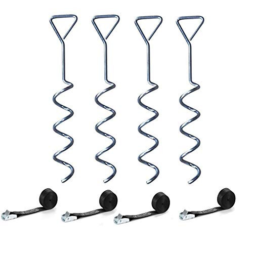 letsgood Heavy Duty Trampoline Anchor Kit - Safety Galvanized Ground Anchor Spiral Wind Stakes and Tie Down Straps, Set of 4